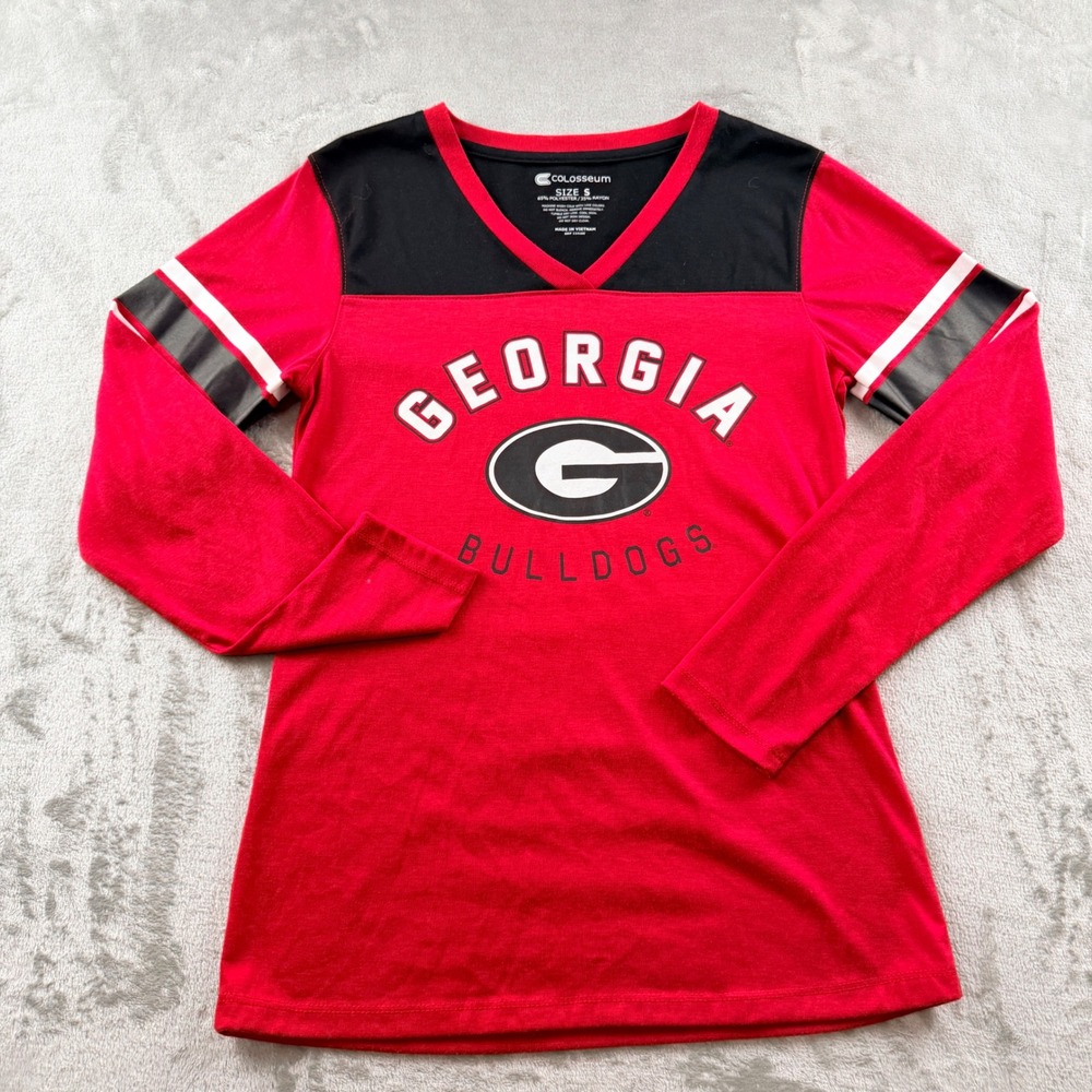 Colosseum Georgia Bulldogs Women's Small Long Sleeve V-Neck Shirt Red Black